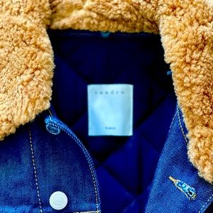 Sandro Mens Denim Fleece Collar Coat Large